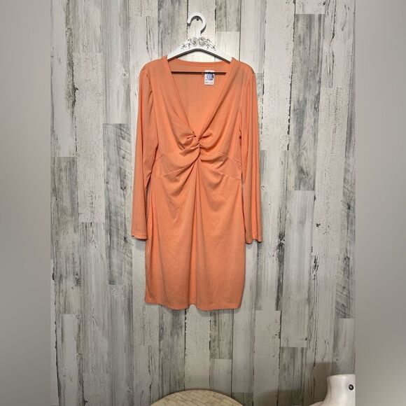 Peach Long Sleeve Twist Front Deep V-Neck dress XXL - Picture 3 of 5